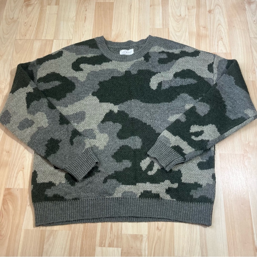Lucky Brand Camo Wool Blend Crewneck Pullover Knit Sweater Women’s Size Medium